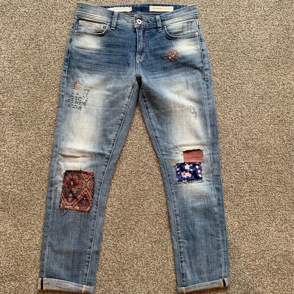 Pilcro Slim Boyfriend Cut Patchwork Jean